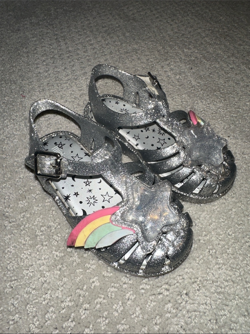 Super cute! Mini Melissa Possession II Star Rainbow Glitter Sandals